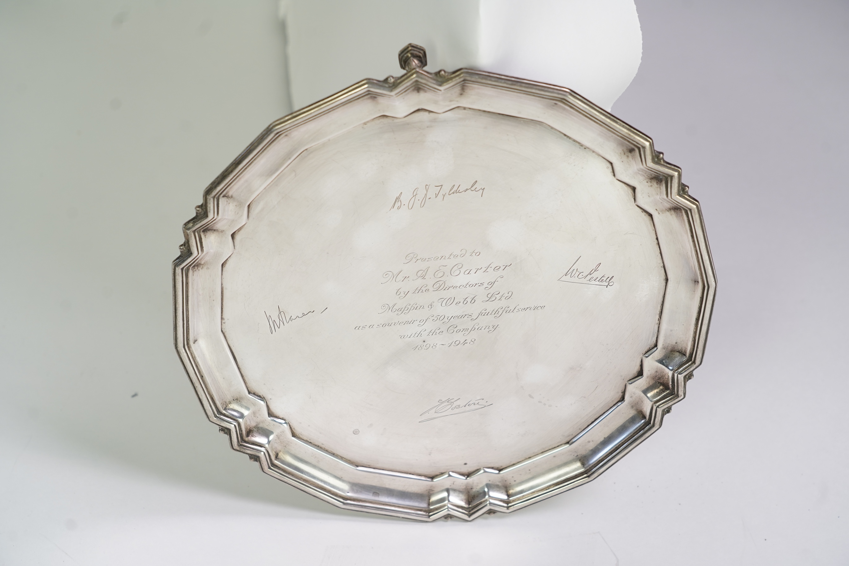 A George VI silver presentation salver, by Mappin & Webb